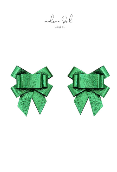 BOW kolczyki w kształcie kokardek z efektownej zielonej błyszczacej skóry naturalnej - malena dul